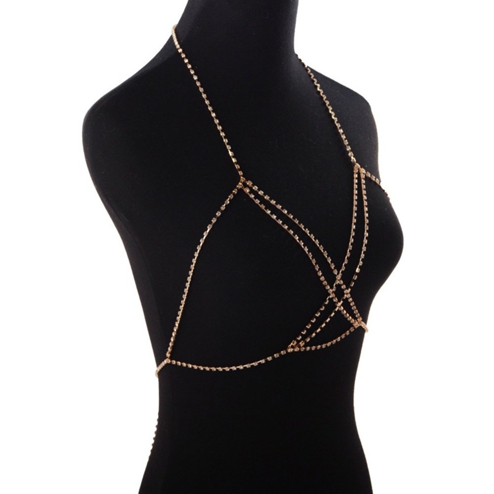 Chest Gold /Silver Chain Body Chain Rhinestones - Picture 7 of 7